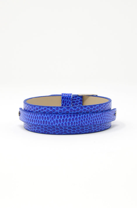 Wide Vegan Leather Band, Buckle Closure - Blue/Snake