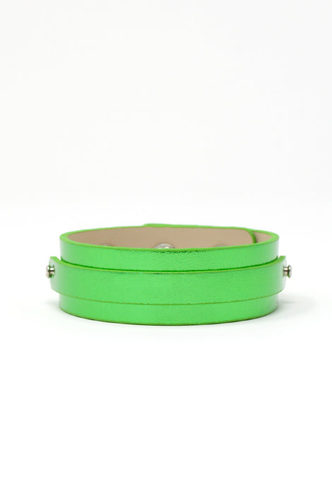 Wide Vegan Leather Band - Lime Green/Metallic